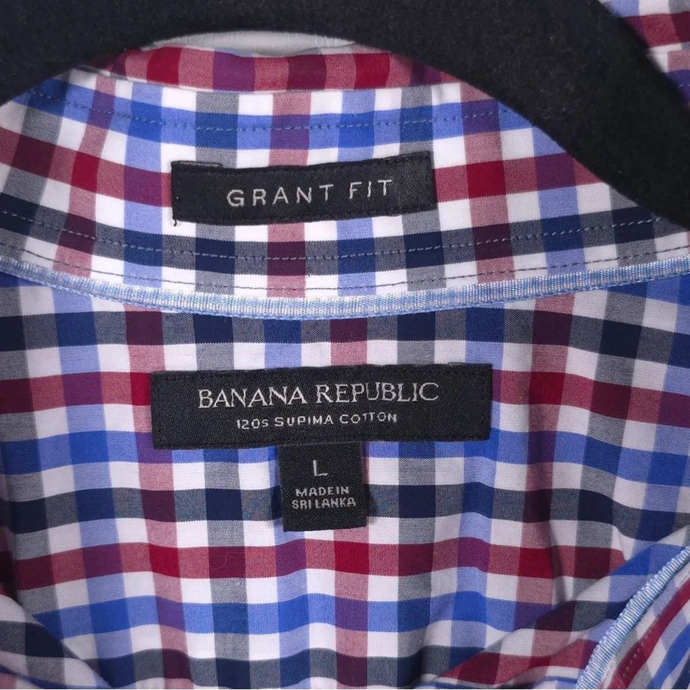 BANANA REPUBLIC 120s SUPIMA COTTON GRANT FIT Plaid Multi‎ Button up Shirt LARGE
